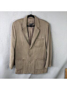 WinterSilks Blazer Mens Medium Beige Silk Cotton Three Button Sport Coat Jacket